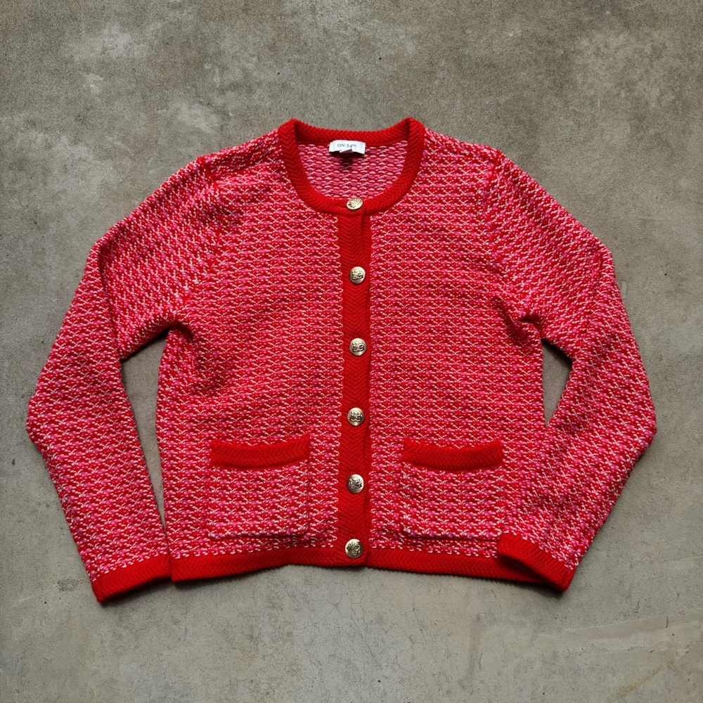 NWOT Textured Red Button-Front Knit Cardigan
